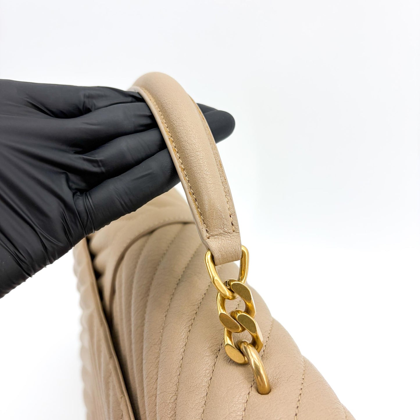 Saint Laurent Medium College Bag Taupe Matelassé Leather Vintage Gold Hardware