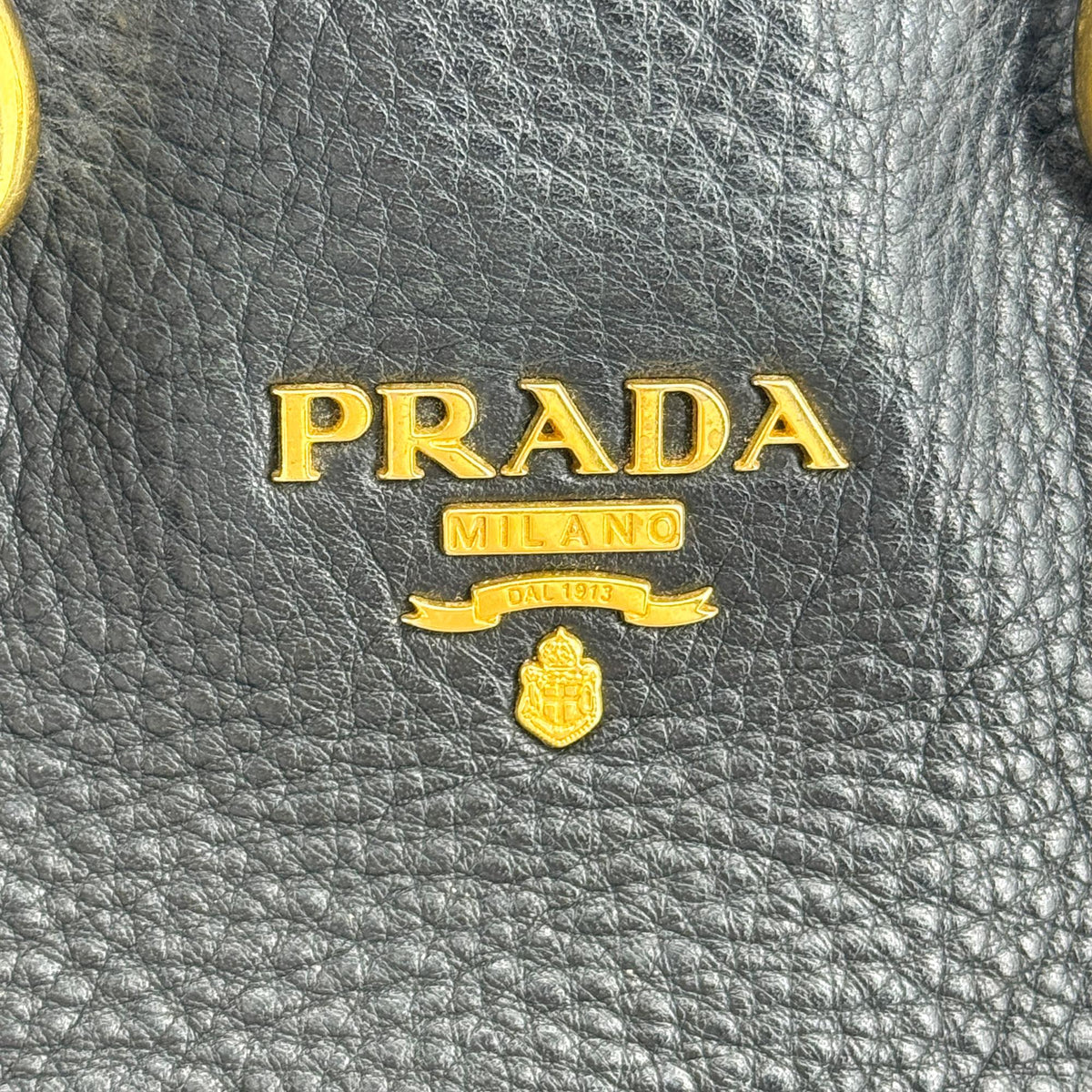Prada Vitello Daino Tote Bag Black with Gold Hardware