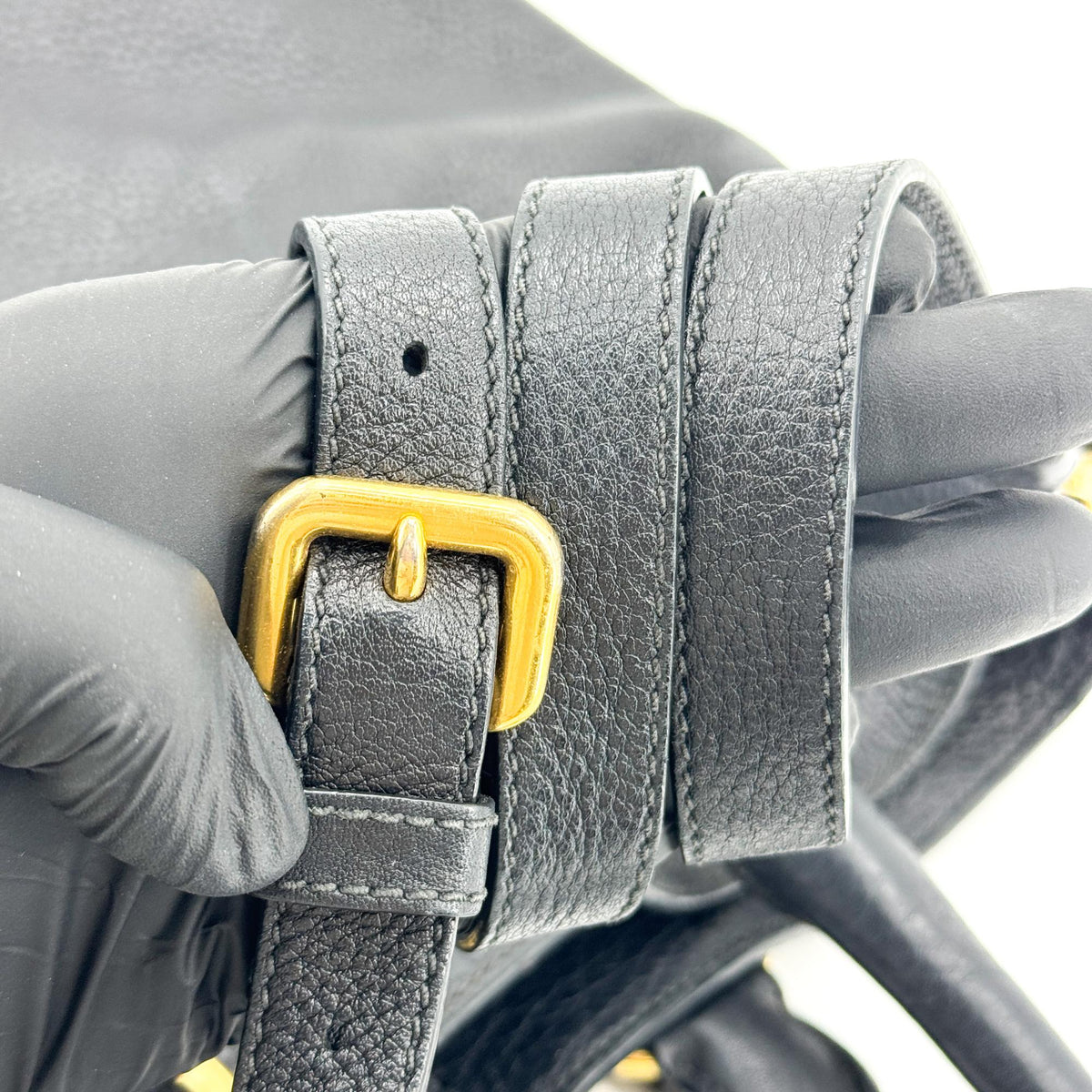 Prada Vitello Daino Tote Bag Black with Gold Hardware