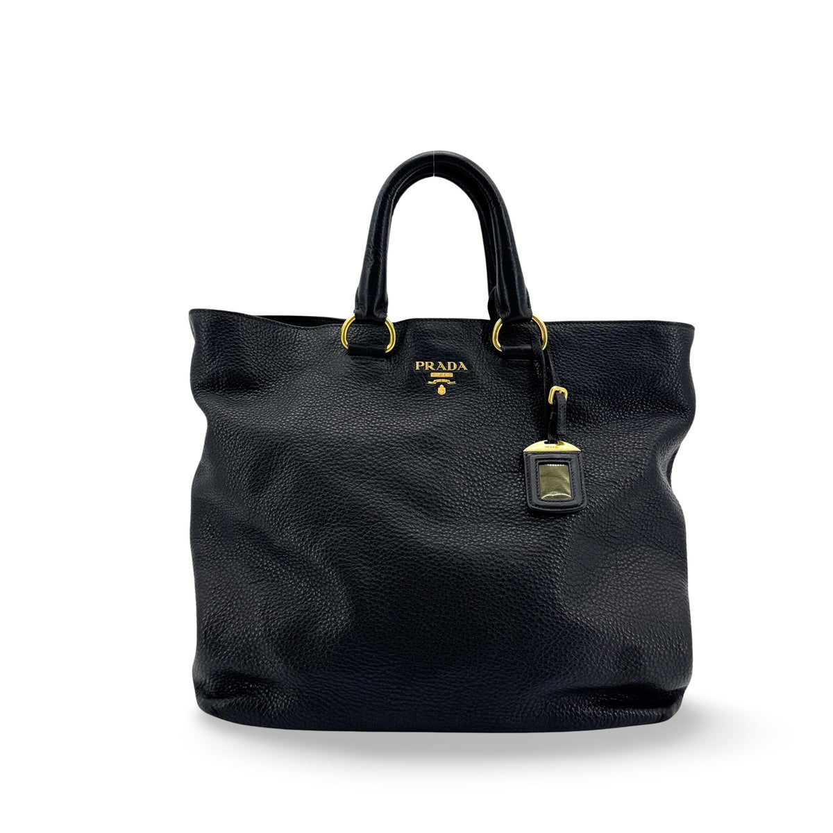 Prada Vitello Daino Tote Bag Black with Gold Hardware