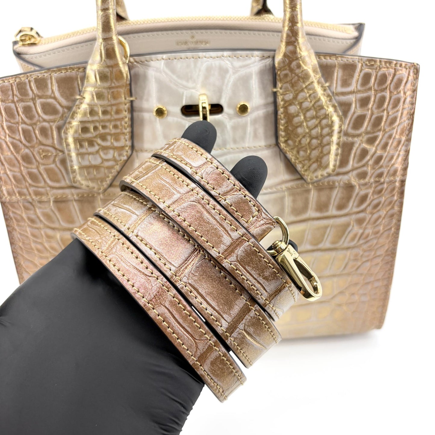 Louis Vuitton City Steamer PM Crocodile Gold Silver Gradient