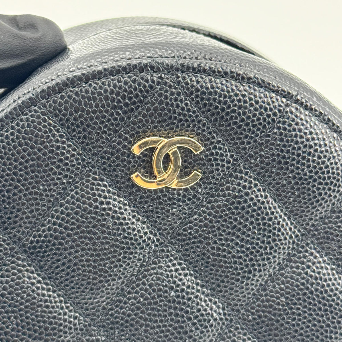 Chanel Classic Round Chain Clutch Caviar Gold Hardware Black
