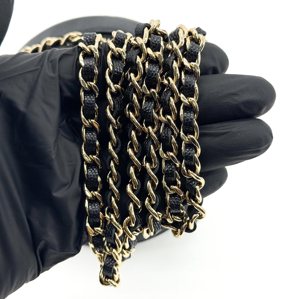 Chanel Classic Round Chain Clutch Caviar Gold Hardware Black