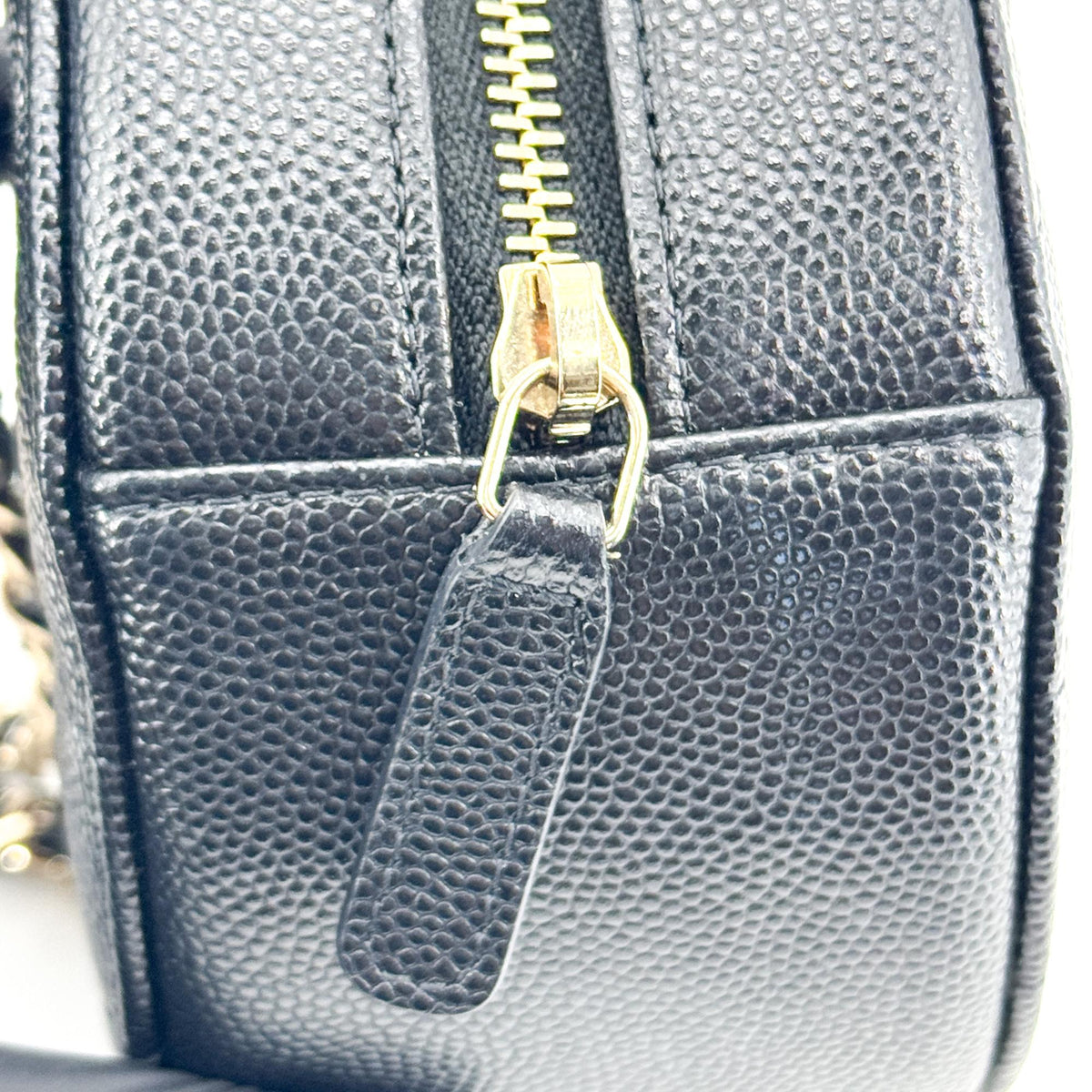 Chanel Classic Round Chain Clutch Caviar Gold Hardware Black