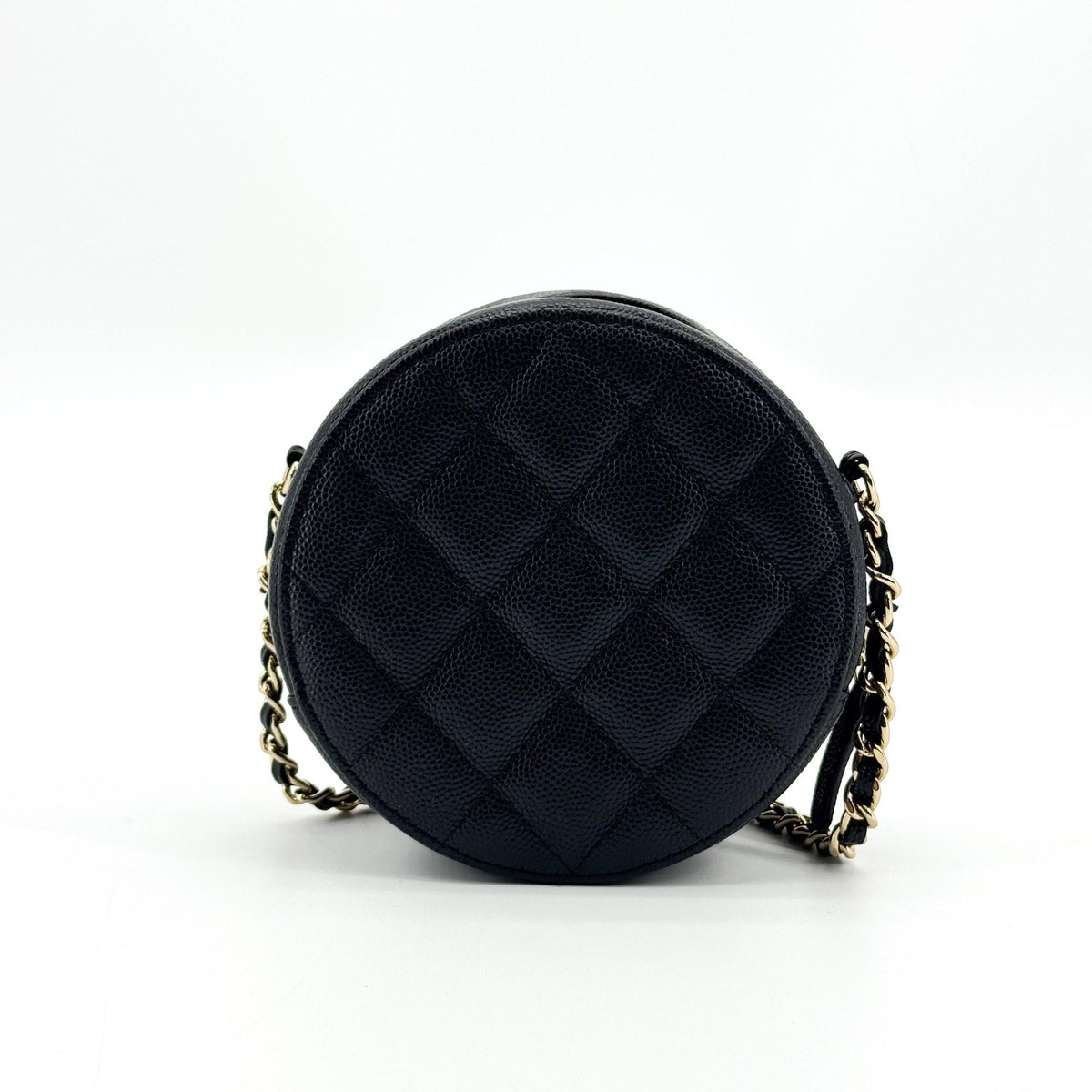 Chanel Classic Round Chain Clutch Caviar Gold Hardware Black