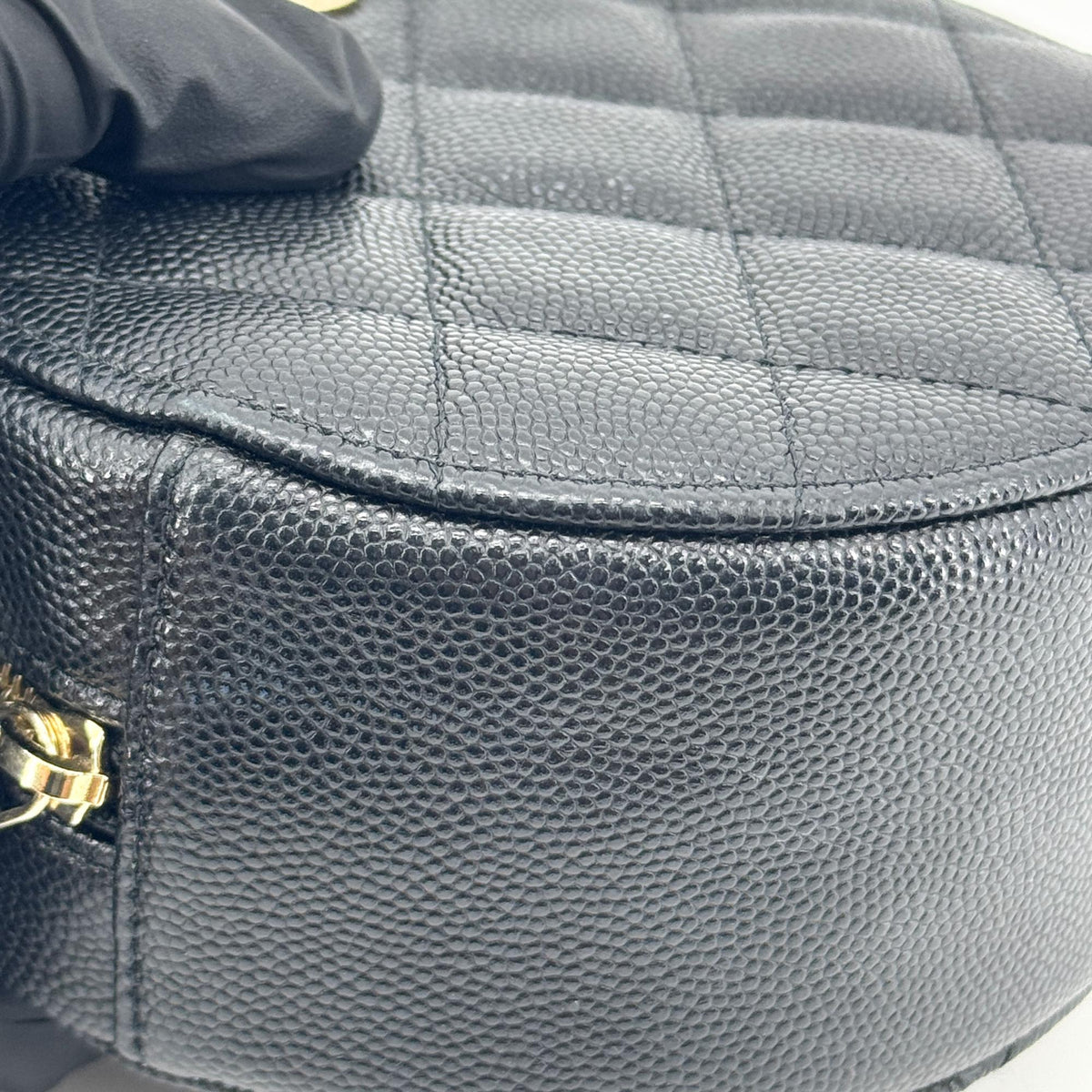 Chanel Classic Round Chain Clutch Caviar Gold Hardware Black