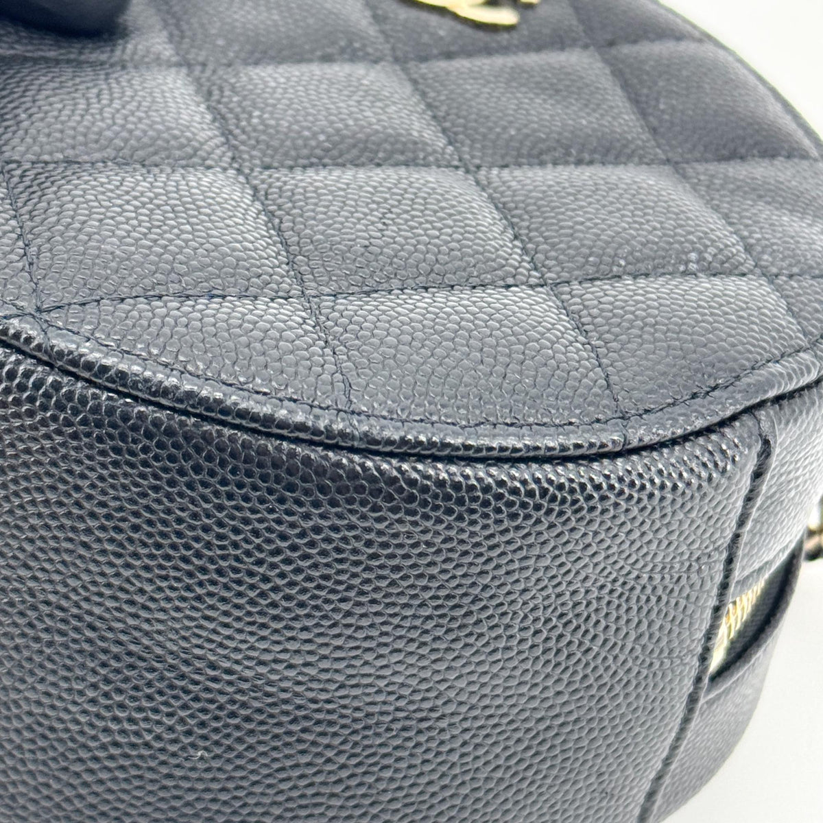 Chanel Classic Round Chain Clutch Caviar Gold Hardware Black