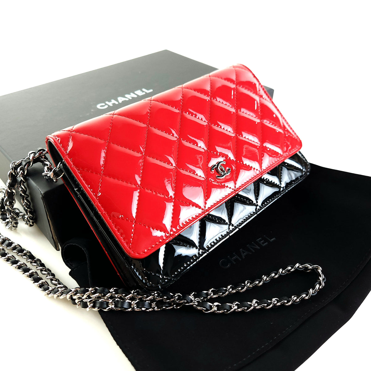 Classic Patent Two-Tone Chain Wallet Crossbody Bag WOC