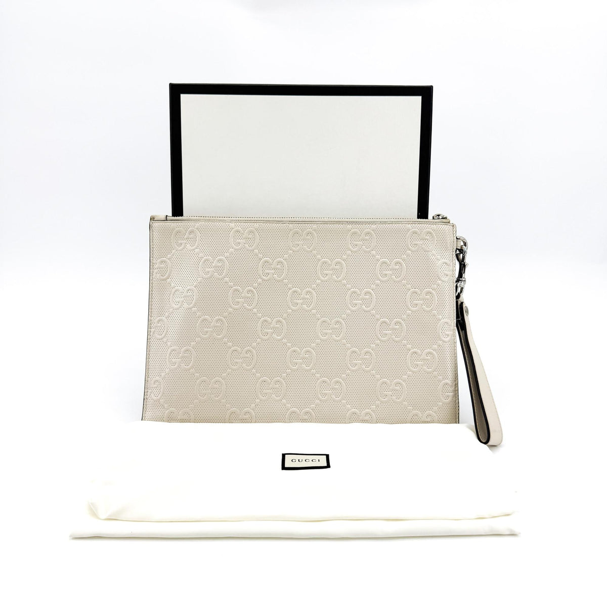 Gucci GG Embossed Leather Clutch White