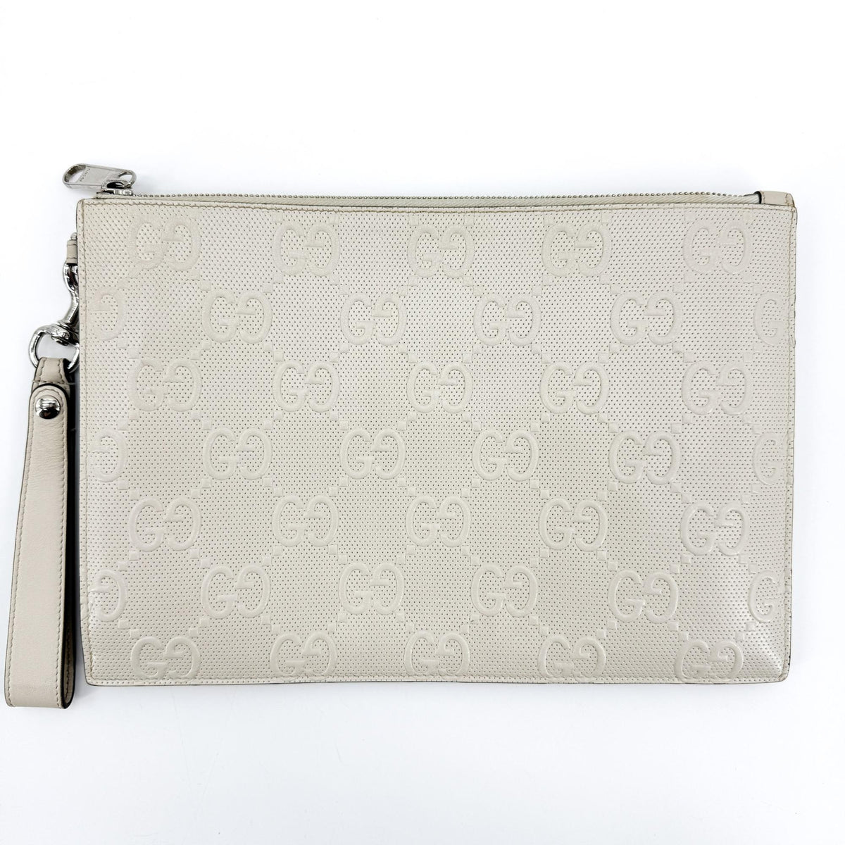 Gucci GG Embossed Leather Clutch White