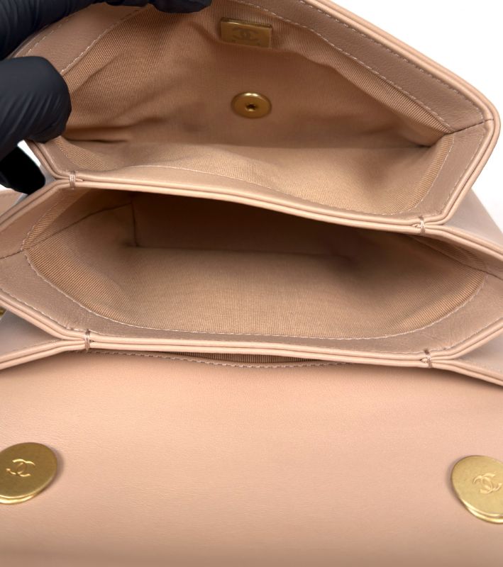 Chanel Pink Leather Triple Pearl Chain Flap Bag