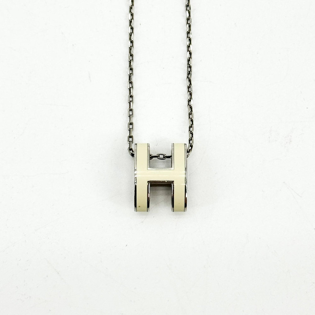 Hermès Pop H Pendant Necklace Silver Ecru