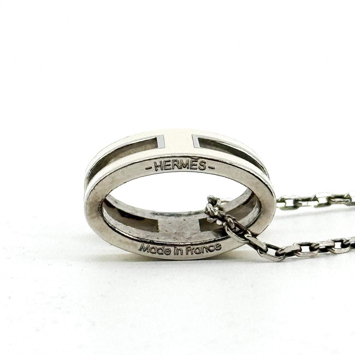 Hermès Pop H Pendant Necklace Silver Ecru