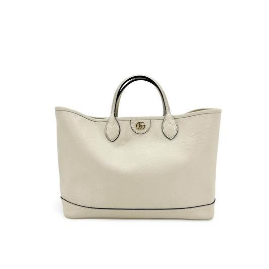 Gucci Double G Medium Leather Tote Bag Ecru