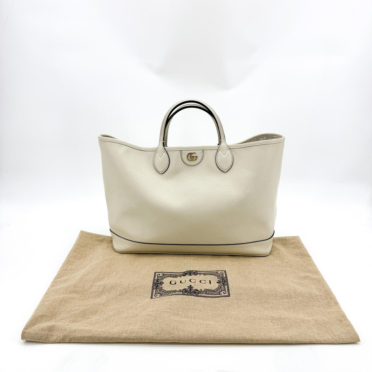 Gucci Double G Medium Leather Tote Bag Ecru