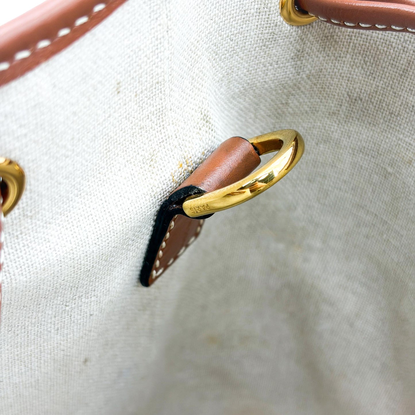 Celine Small Bucket Cure Triomphe Textile and Calfskin Natural Tan