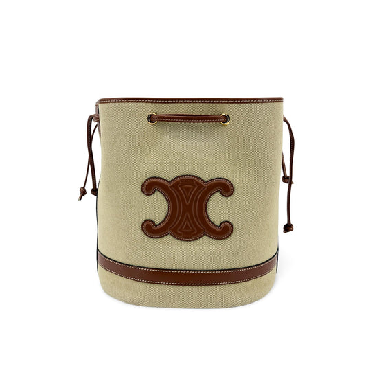 Celine Small Bucket Cure Triomphe Textile and Calfskin Natural Tan