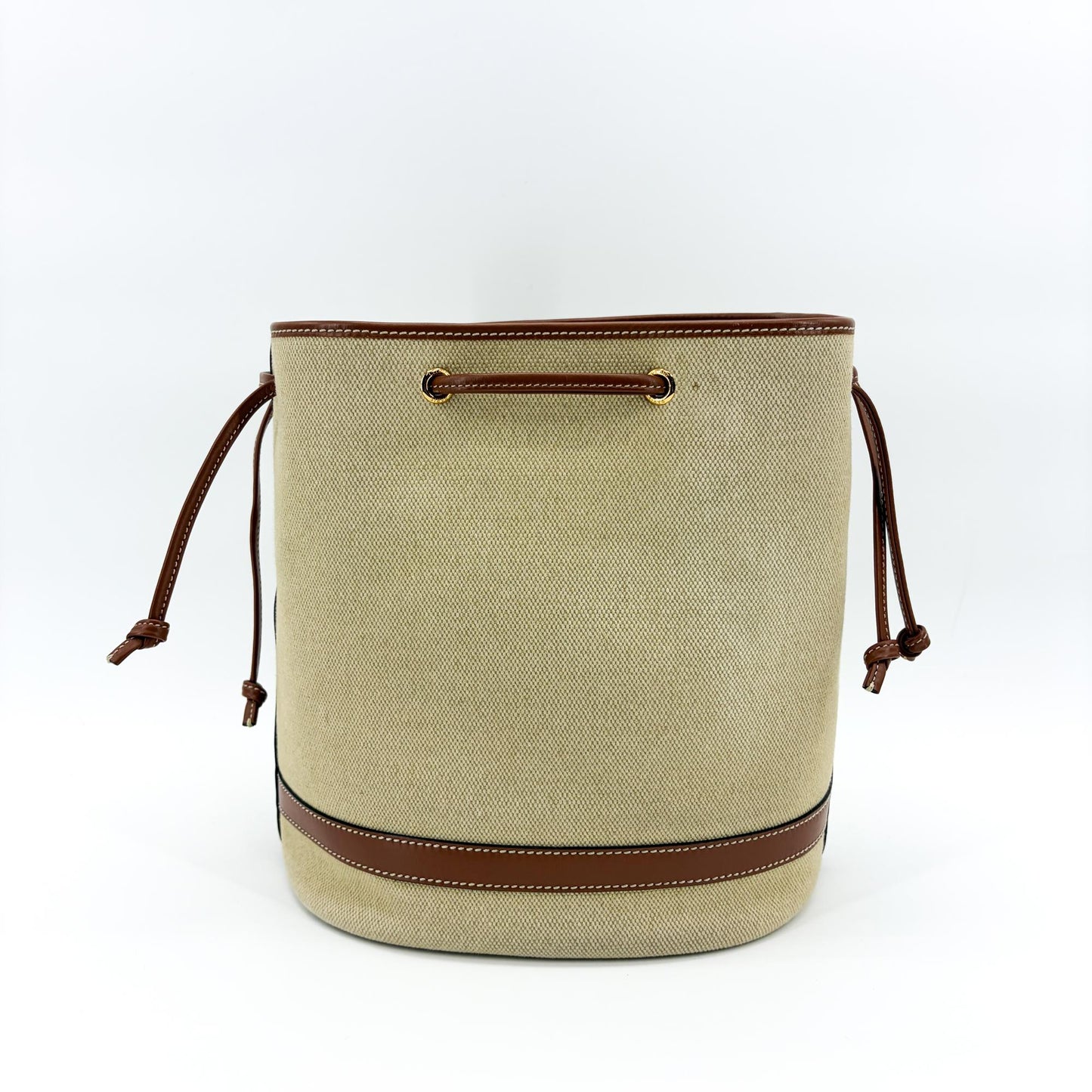 Celine Small Bucket Cure Triomphe Textile and Calfskin Natural Tan