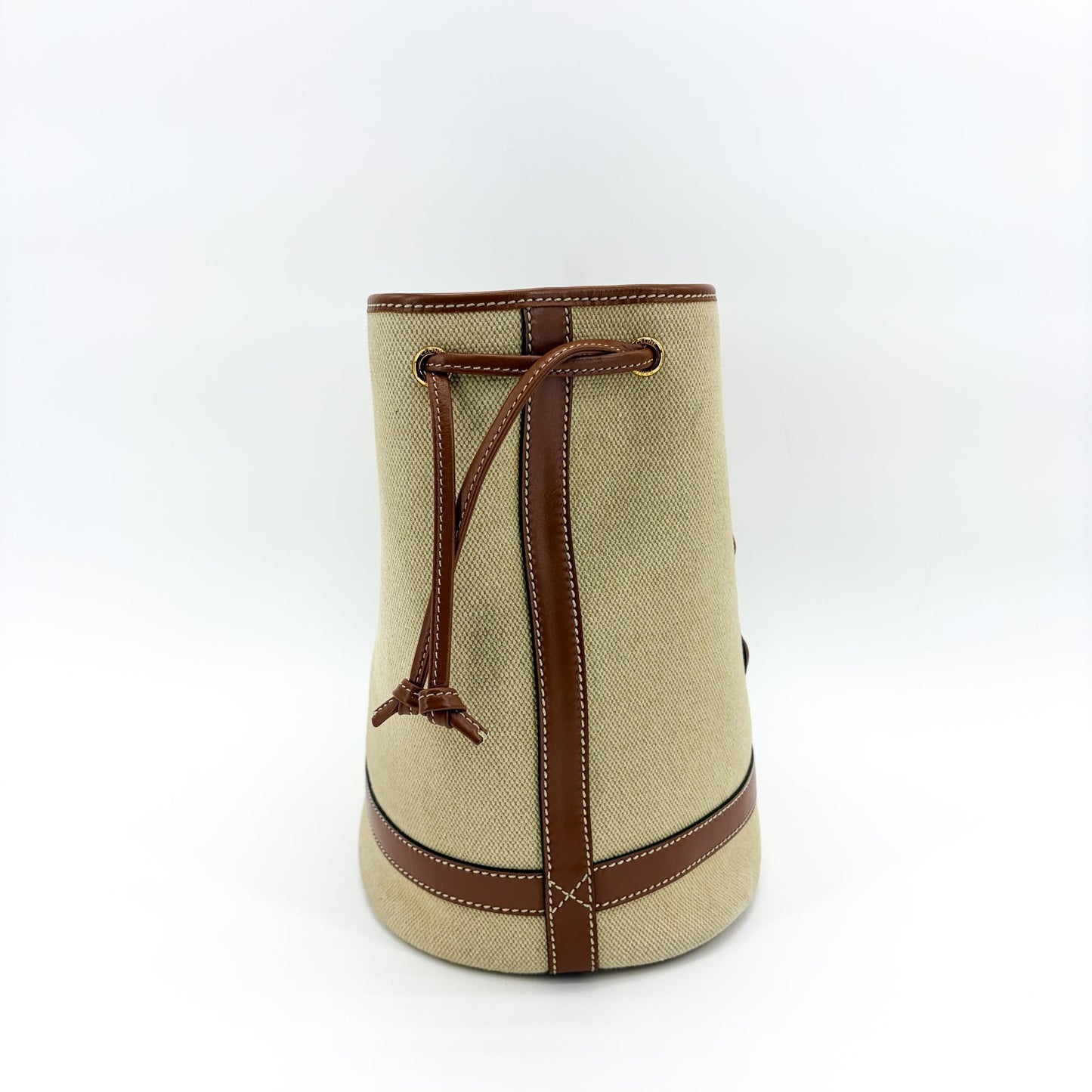 Celine Small Bucket Cure Triomphe Textile and Calfskin Natural Tan