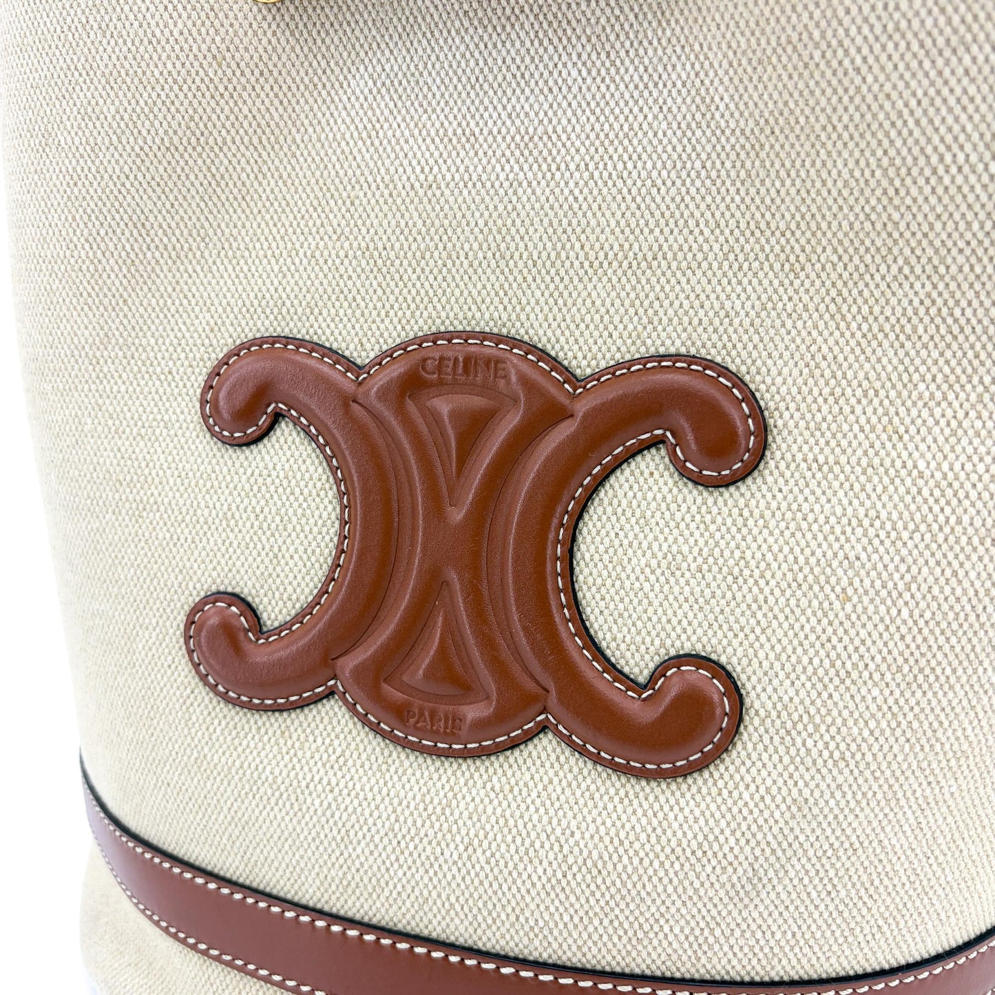 Celine Small Bucket Cure Triomphe Textile and Calfskin Natural Tan