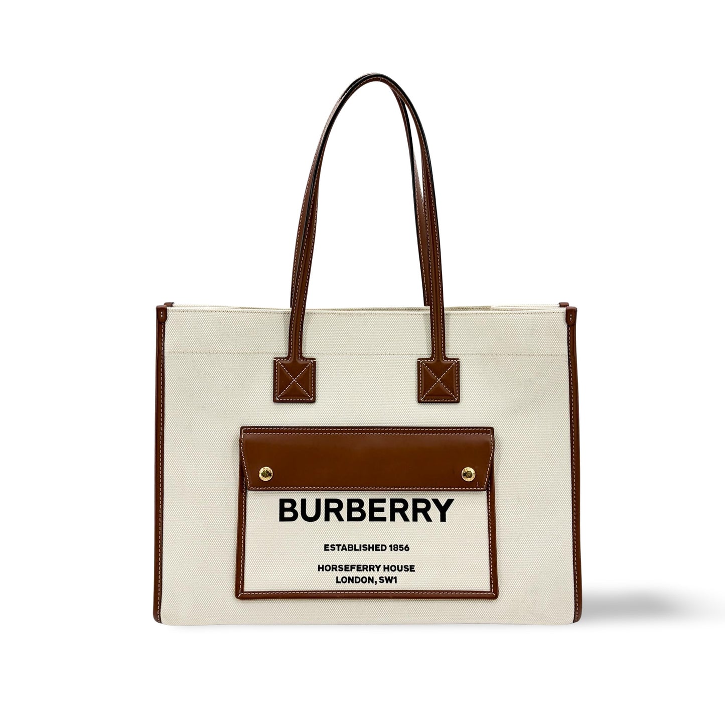 Burberry Medium Horseferry Print Canvas Freya Tote Bag Natural/Tan