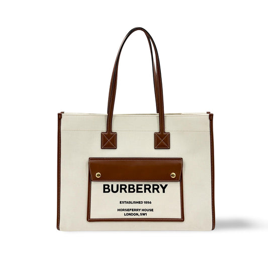 Burberry Medium Horseferry Print Canvas Freya Tote Bag Natural/Tan