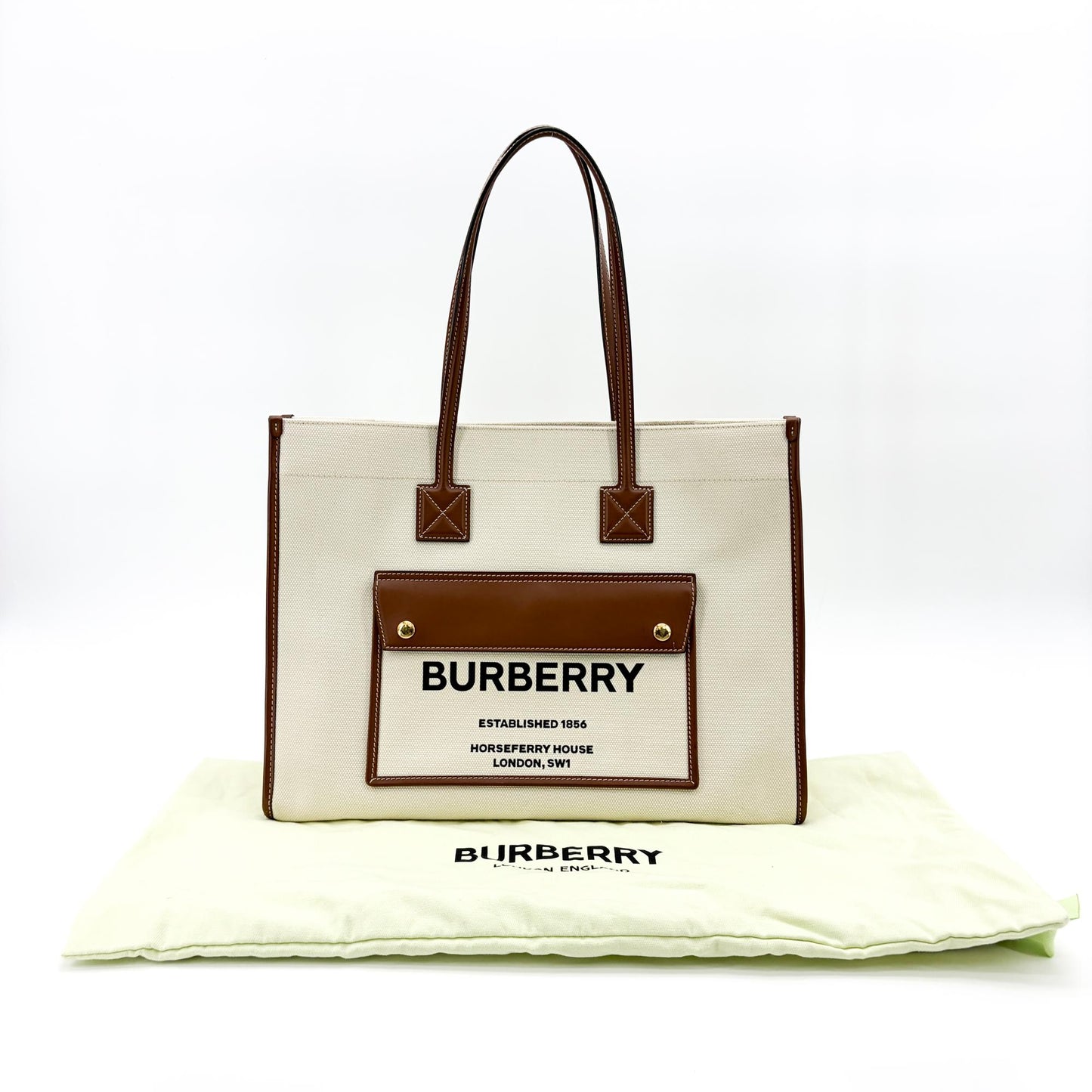 Burberry Medium Horseferry Print Canvas Freya Tote Bag Natural/Tan