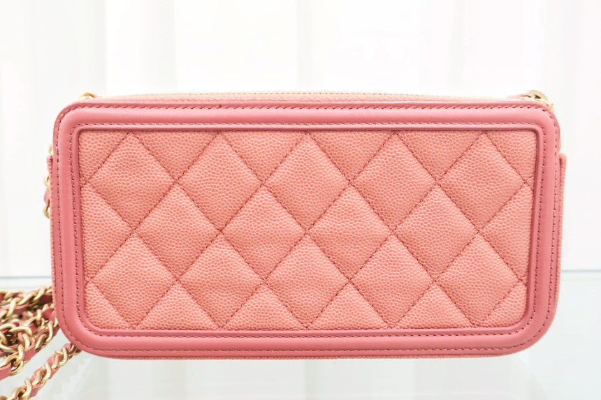 Cosmetic WOC Double Zipper Pink Crossbody Bag