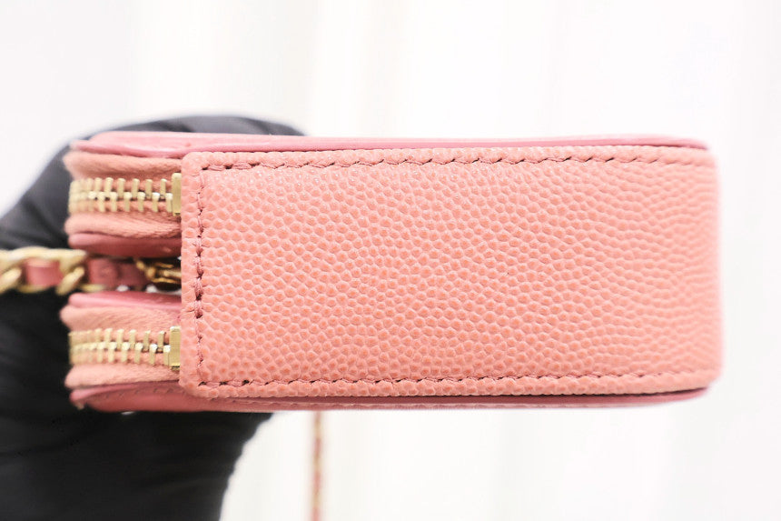 Cosmetic WOC Double Zipper Pink Crossbody Bag