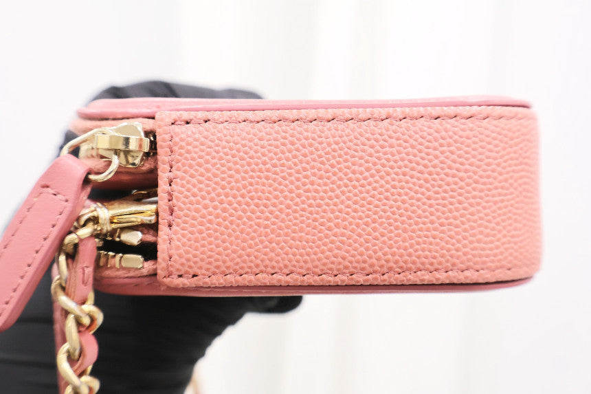 Cosmetic WOC Double Zipper Pink Crossbody Bag