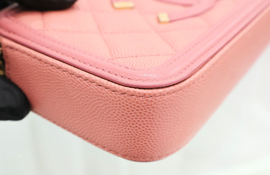 Cosmetic WOC Double Zipper Pink Crossbody Bag