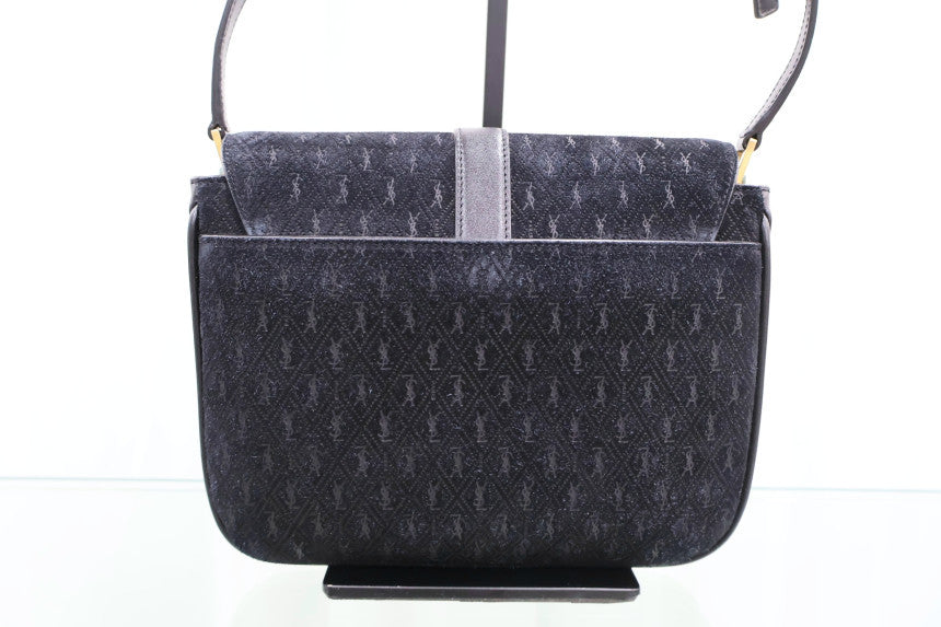 Monogram Small Velvet Satchel Crossbody Shoulder Bag Black 568604