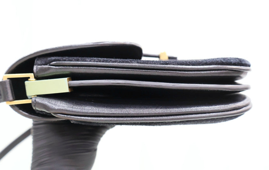 Monogram Small Velvet Satchel Crossbody Shoulder Bag Black 568604