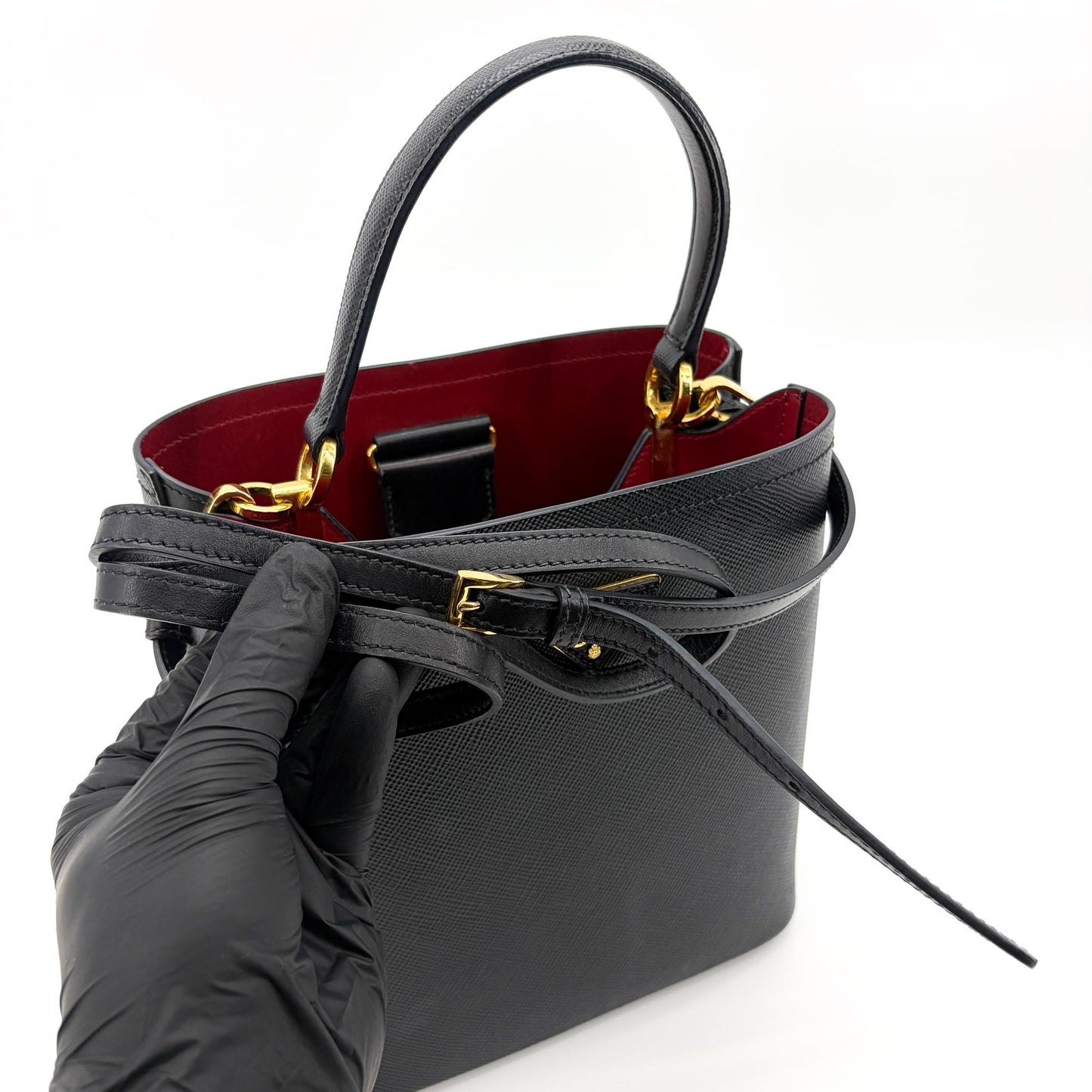 Prada Small Saffiano Leather Panier Bag Black