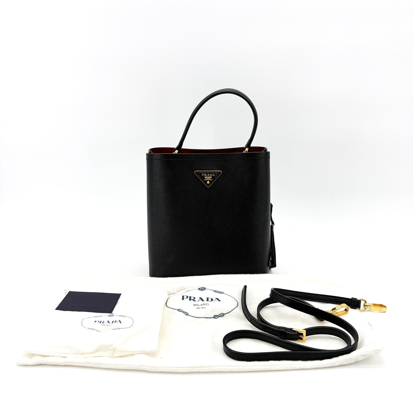 Prada Small Saffiano Leather Panier Bag Black