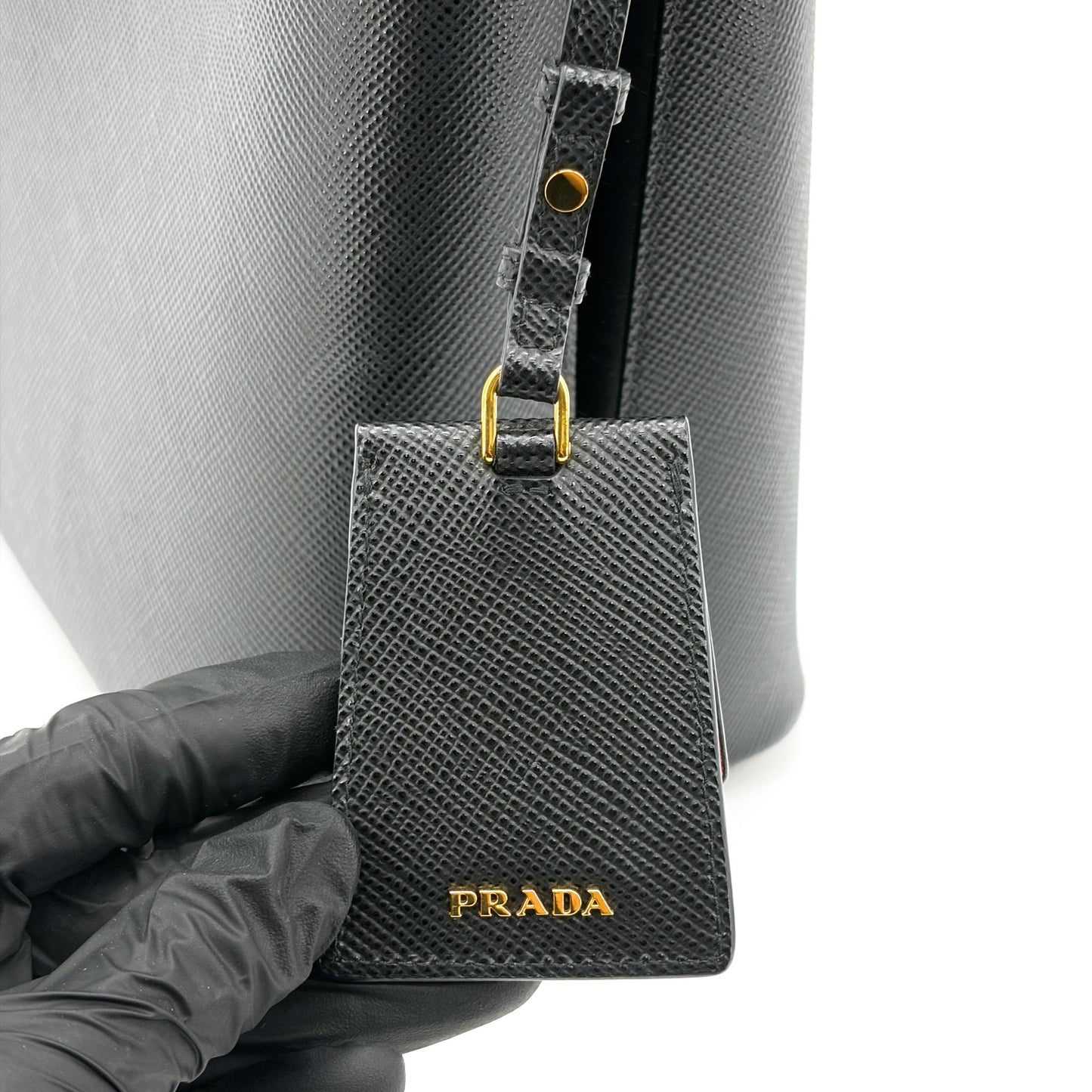 Prada Small Saffiano Leather Panier Bag Black