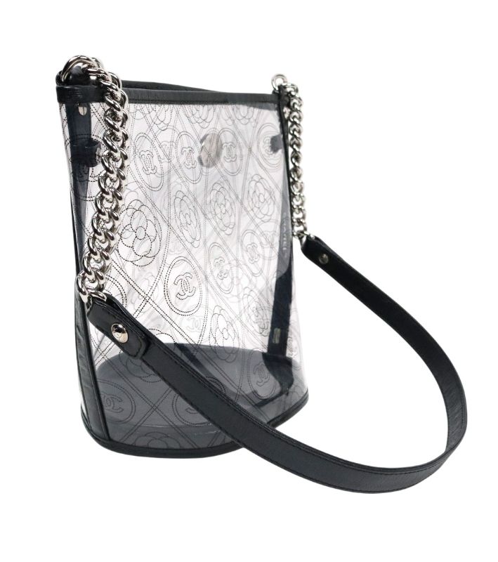 Chanel Black PVC Camelia Bucket Bag
