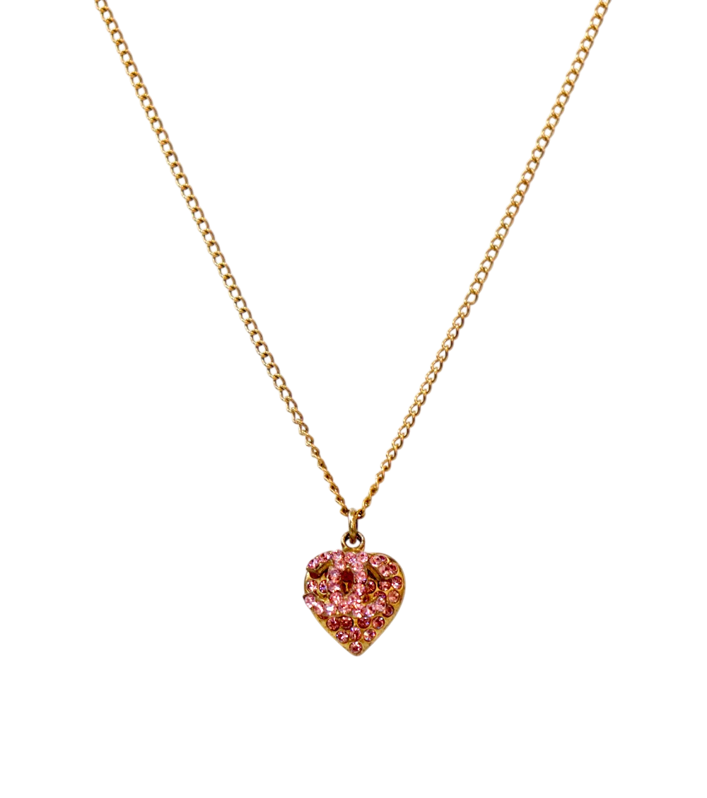 Chanel Pink Cubic Heart Necklace