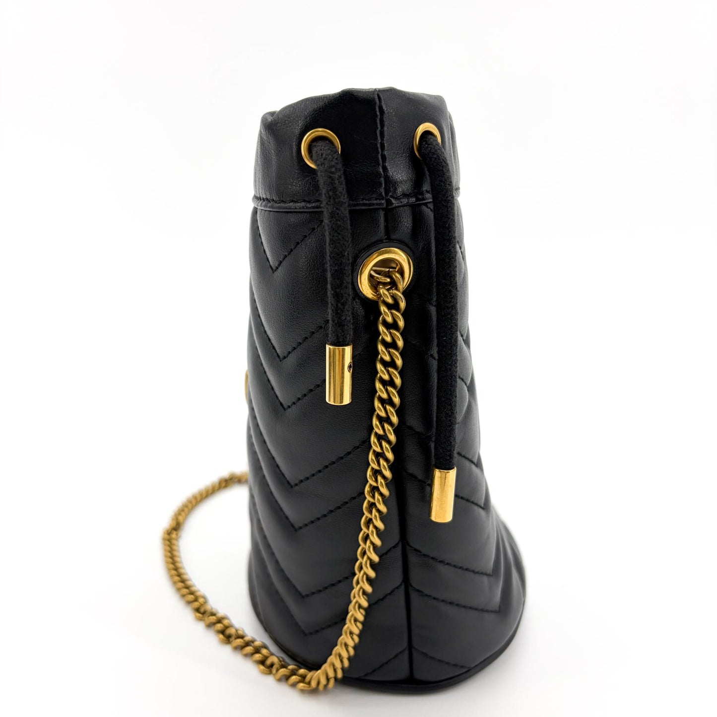 Gucci GG Marmont Mini Bucket Bag Black with Gold Hardware