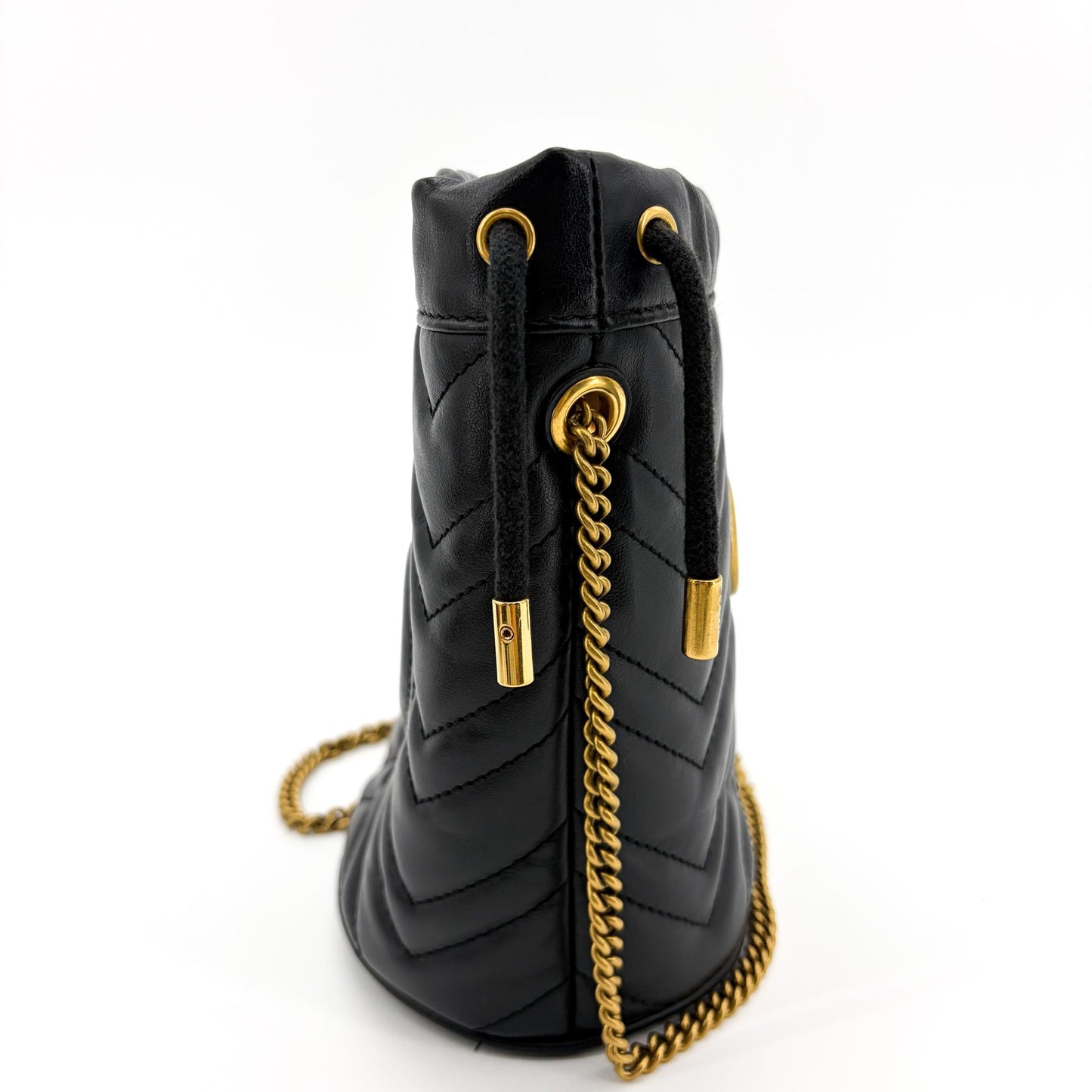 Gucci GG Marmont Mini Bucket Bag Black with Gold Hardware