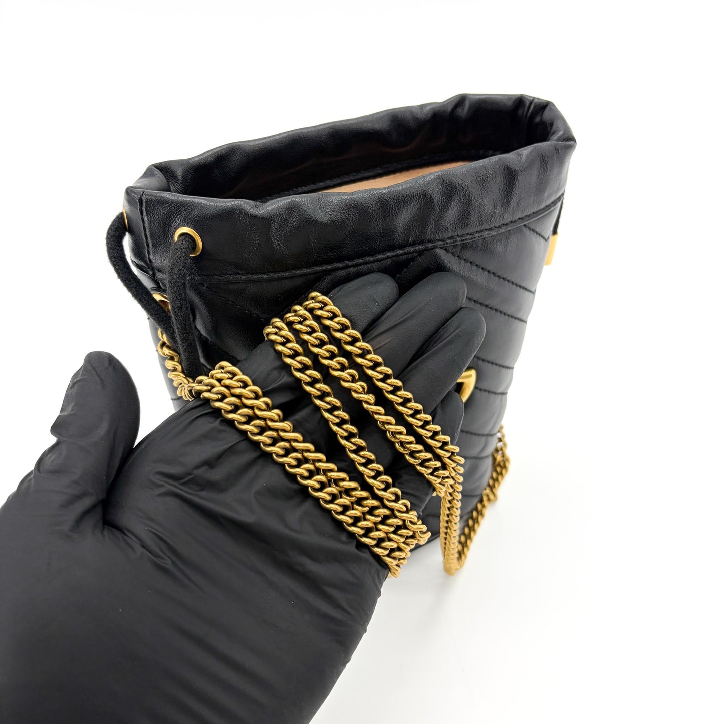 Gucci GG Marmont Mini Bucket Bag Black with Gold Hardware
