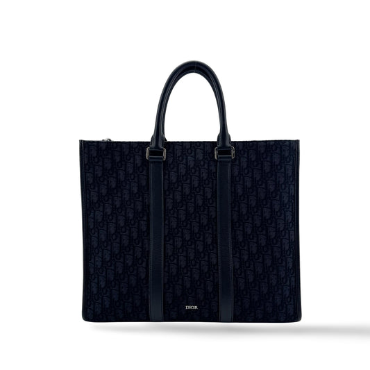 Dior Navy Oblique Jacquard Vertical Tote Bag