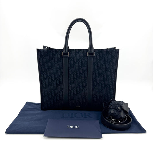 Dior Navy Oblique Jacquard Vertical Tote Bag