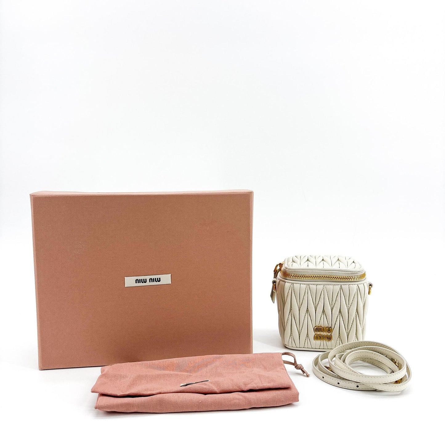 Miu Miu Matelassé Napa Leather Mini Vanity Bag White