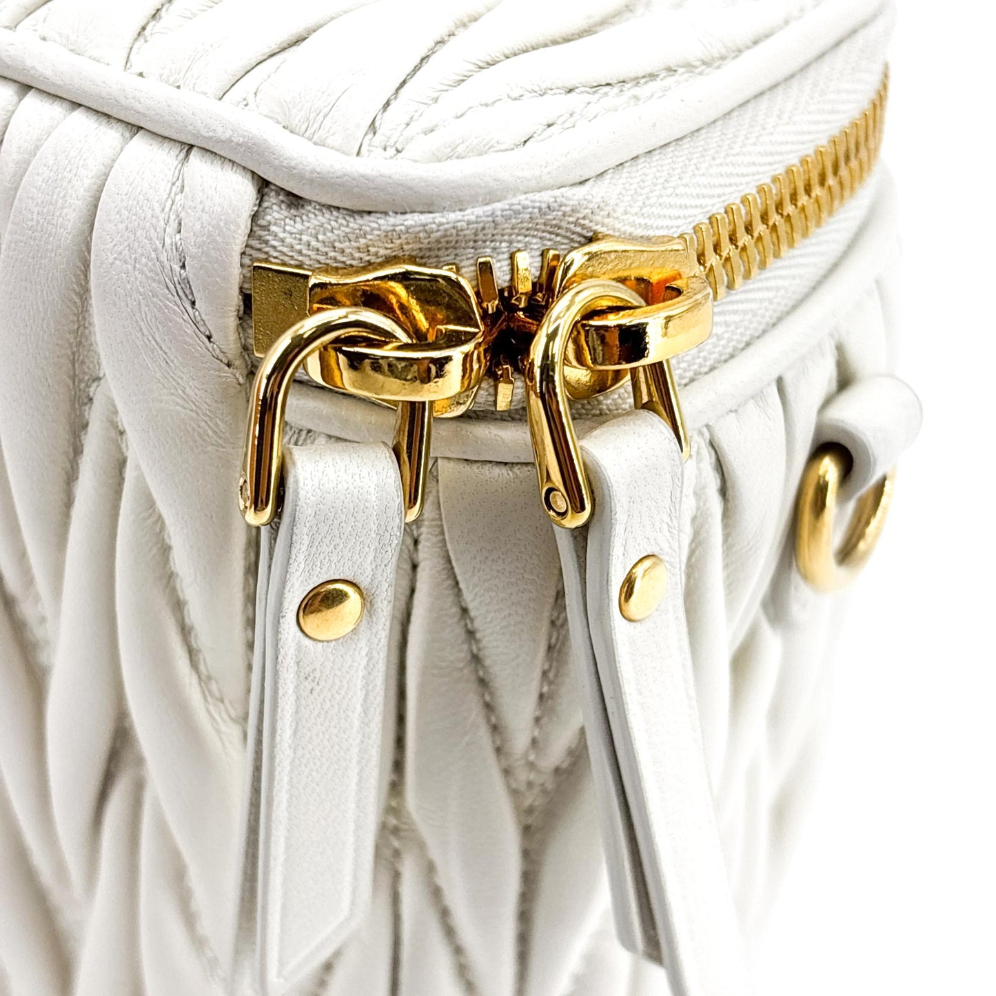 Miu Miu Matelassé Napa Leather Mini Vanity Bag White