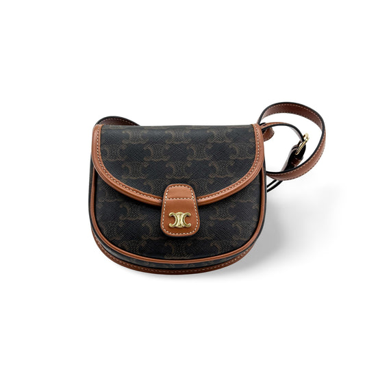 Celine Triomphe Canvas Tin Besace Back Tan