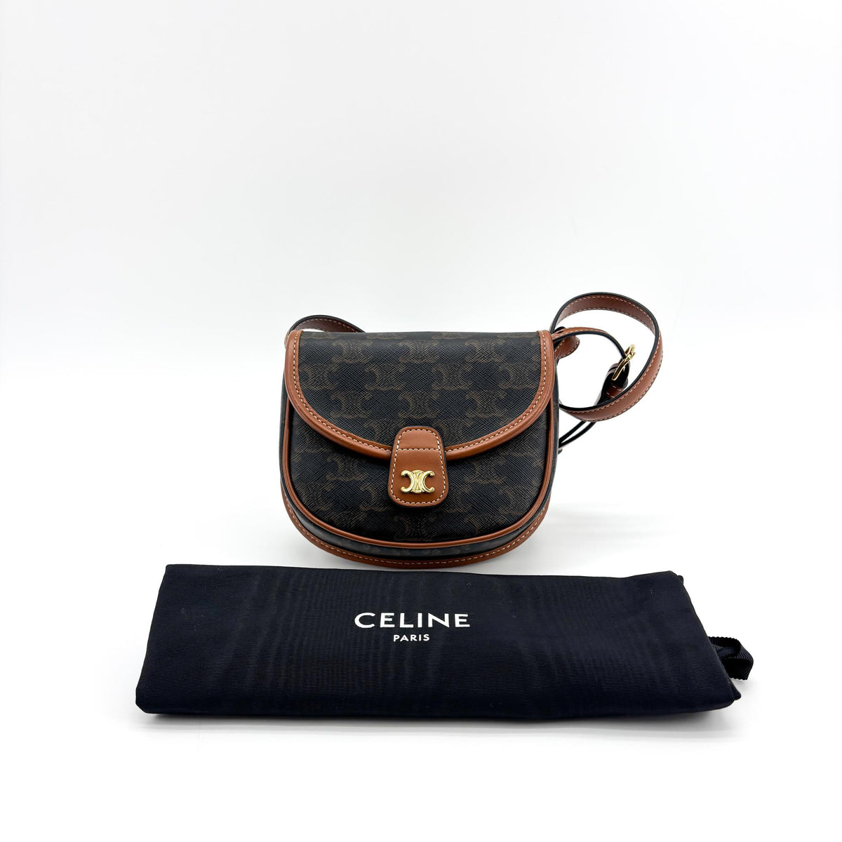 Celine Triomphe Canvas Tin Besace Dos Tan