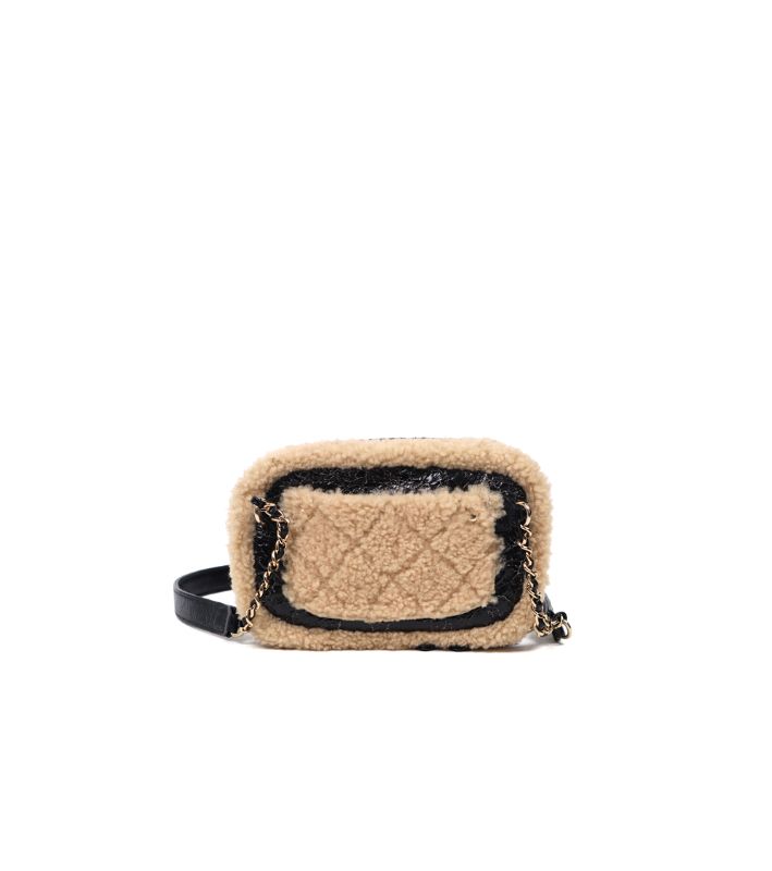 Chanel Black Shearling Big CC Belt Bag