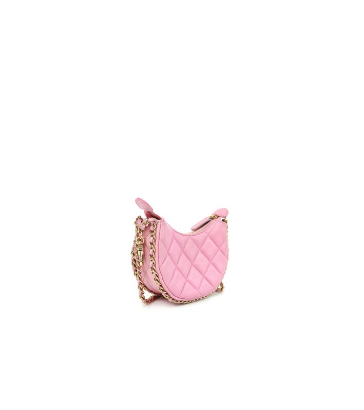 Chanel Pink Leather Mini Half Moon Crossbody Bag