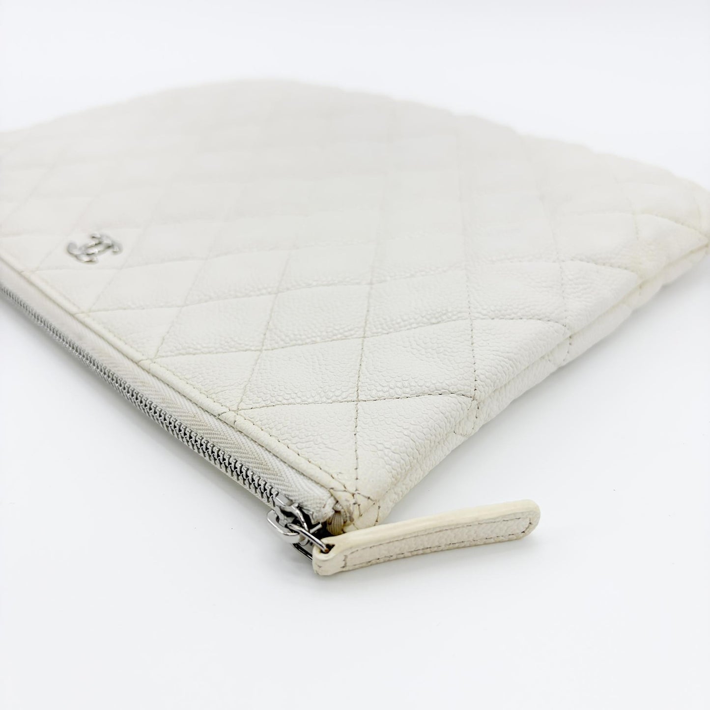 Chanel Classic Large Pouch Grained Calfskin Silver Hardware White